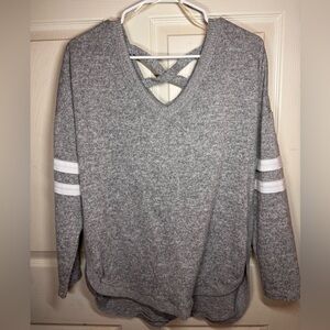 No Boundaries Grey V-Neck Sweatshirt with Crisscross Back
